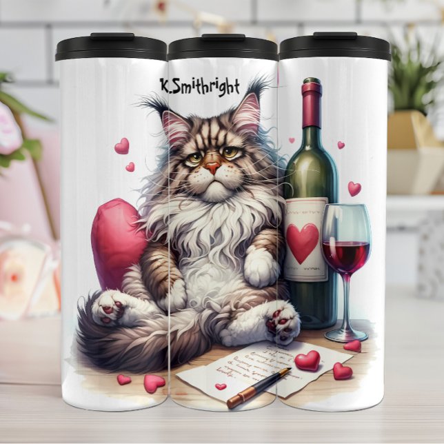 Garrafa Térmica Melancolia Gato com Vinho e Carta de Amor (Criador carregado)