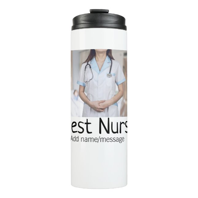 Garrafa Térmica Melhor enfermeira adicionar nome de foto texto méd (Frente)
