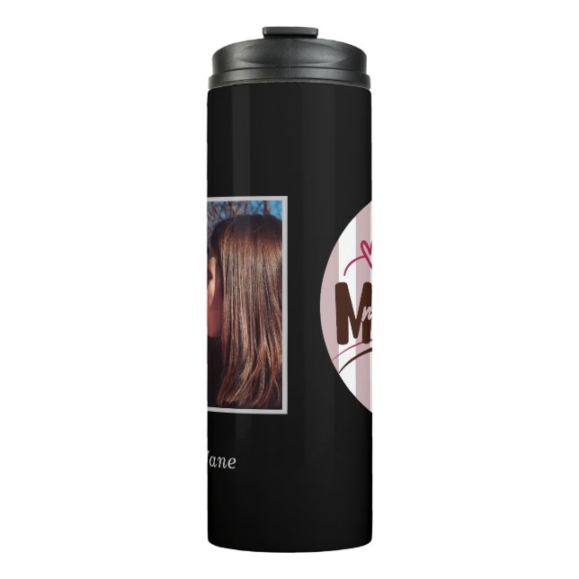 Garrafa Térmica Melhor Foto Personalizável do Círculo de Stripe da (Frente)