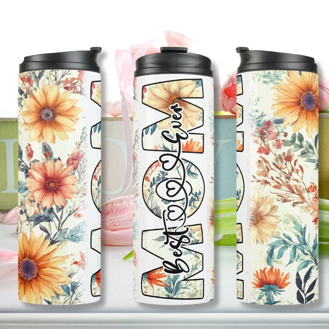 Garrafa Térmica Melhor mãe flores amarelas (Best Mom Ever yellow flowers Thermal Tumbler)