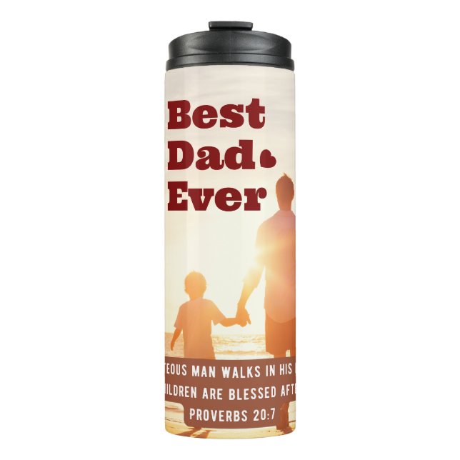 Garrafa Térmica Melhor Pai Nunca Provérbio 20:7 Bíblia Cristã Vers (Frente)