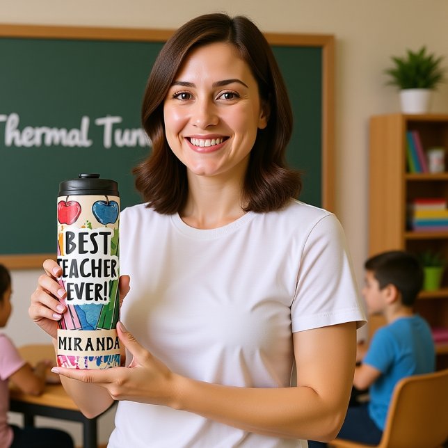 Garrafa Térmica Melhor Professora Alguma Vez Nome Personalizado ma (Best Teacher Ever custom Name apples/pens Thermal Tumbler
)