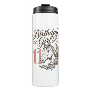Garrafa Térmica Menina de Aniversário 11 Cavalo Floral Camisa Vint
