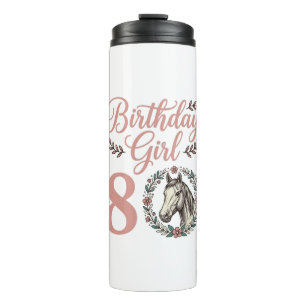 Garrafa Térmica Menina de Aniversário 8 Cavalo Floral Camisa Vinta