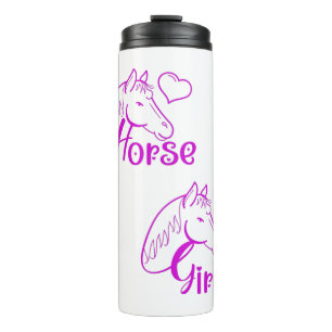 Garrafa Térmica Menina de Cavalo em Roxo com Fonte de Cabeça de C