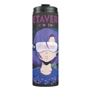 Garrafa Térmica Menina do anime óculos de realidade virtual Caneca