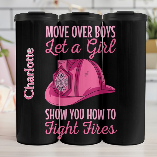Garrafa Térmica Menina do Capacete de Fogo Rosa Poder Feminino (Criador carregado)