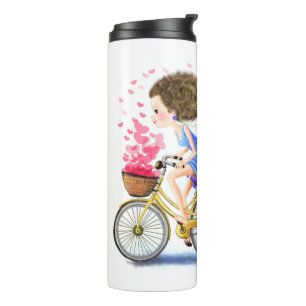 Garrafa Térmica Menina Em Um Amor Romântico Térmico De Bicicleta