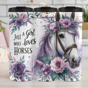 Garrafa Térmica Menina Floral do Cavalo Ama Cavalos