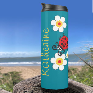 Garrafa Térmica Meninas de Ladybug dão nome a vermelho branco amar