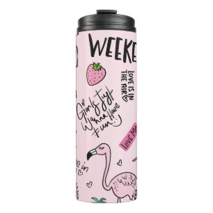 Garrafa Térmica Meninas divertem conceito com unicórnio, flamingo,