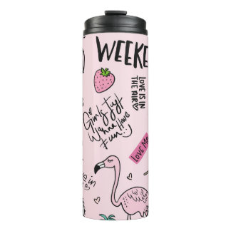Garrafa Térmica Meninas divertem conceito com unicórnio, flamingo,