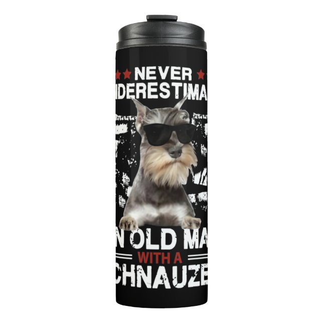 Garrafa Térmica Mens Nunca Subestimam Um Velho Com Um Schnauz (Frente)