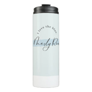 Garrafa Térmica Merly Rose – Design Minimalista com Pincelada Azul