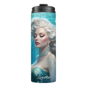 Garrafa Térmica Mermaid Silver Hair Turquoise Ocean
