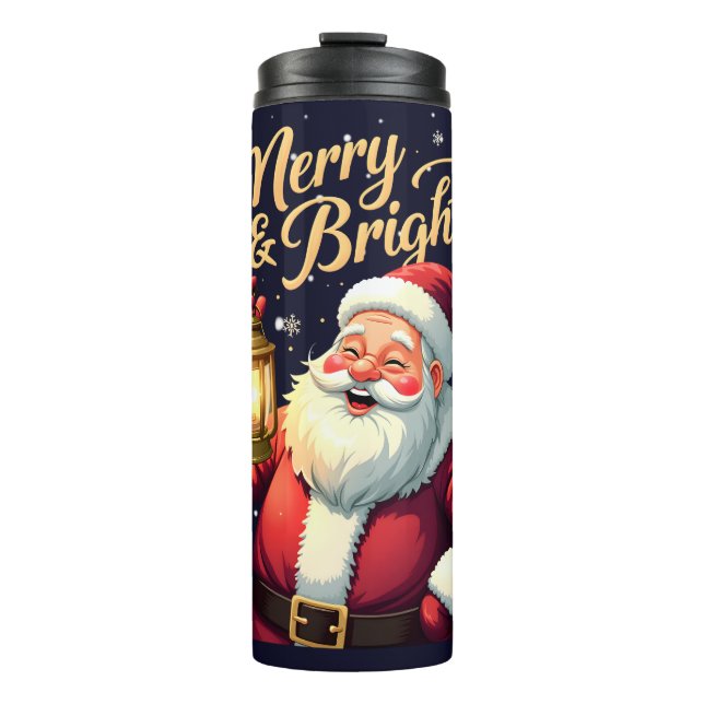 Garrafa Térmica Merry Bright Santa Holding Lantern Illustration (Frente)