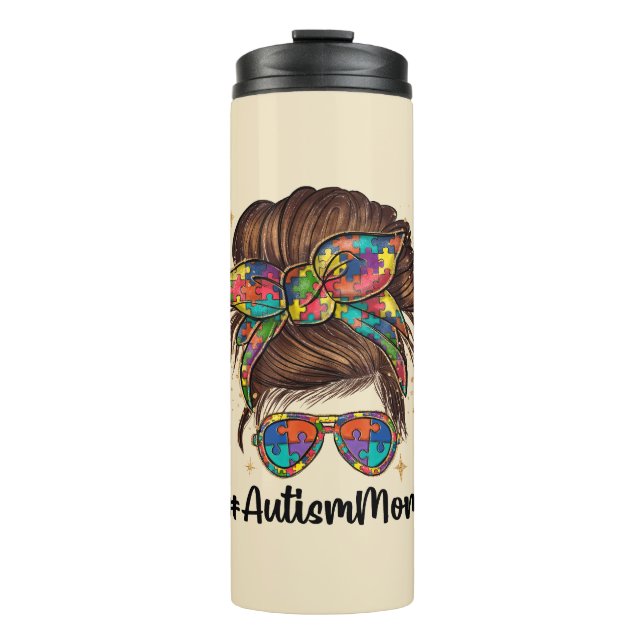 Garrafa Térmica Messy Bun Orgulhoso Autismo Mãe (Frente)