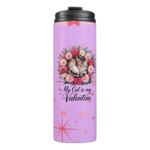 Garrafa Térmica Meu Gato É Meu Namorado Floral Gato Fofo Amante De