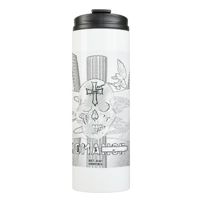 Garrafa Térmica Mikitiez dreamer skull tatuagem no arco-íris rosa (Frente)