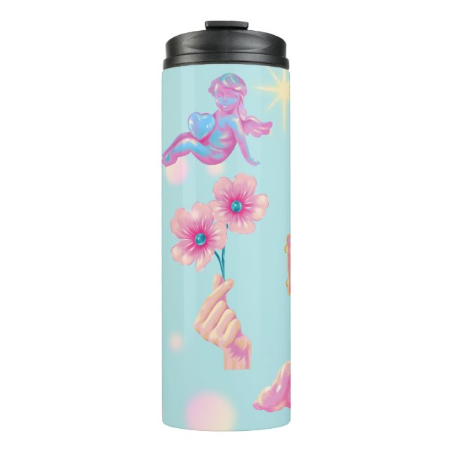 Garrafa Térmica Mikitiez fada ângulo azul céu azul doce papoula (Frente)