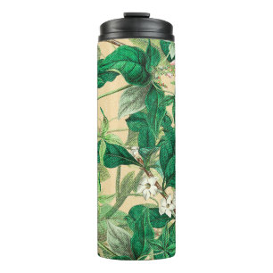 Garrafa Térmica Miniflores brancas com padrão de folhas