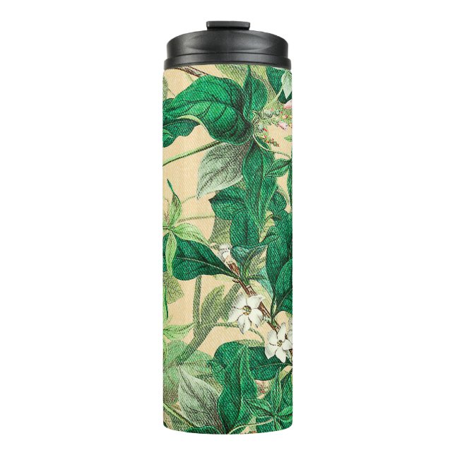 Garrafa Térmica Miniflores brancas com padrão de folhas (Frente)