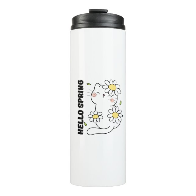 Garrafa Térmica Minimalist Aesthetic Hello Spring Cat & Daisy  (Frente)