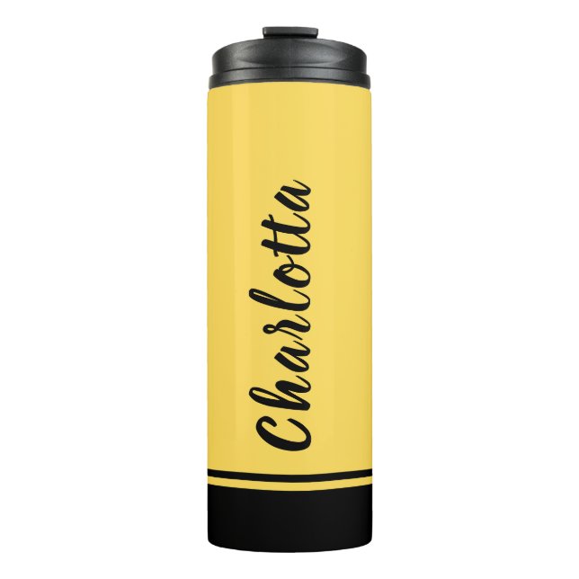 Garrafa Térmica Mínimo Personalizado de Elegante Preto Amarelo de  (Frente)