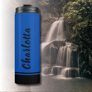 Garrafa Térmica Mínimo Personalizado de Elegante Preto Azul Cobalt