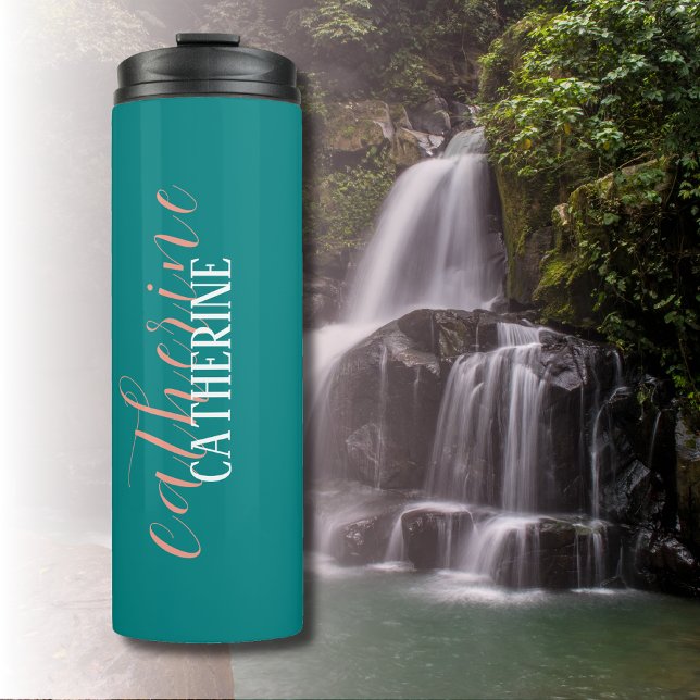 Garrafa Térmica Mínimo personalizado Elegante branco Elegante verd (Criador carregado)