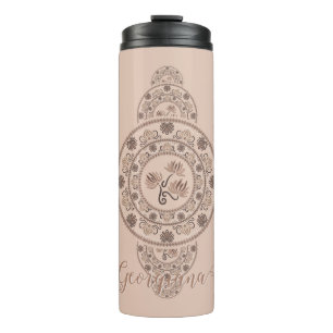 Garrafa Térmica Mocha Rococo Lotus Mandala Ornamental Personalizad