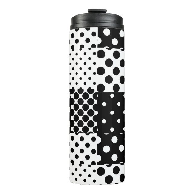 Garrafa Térmica Moda Preto e Branco Pontos Estilo Design  (Frente)
