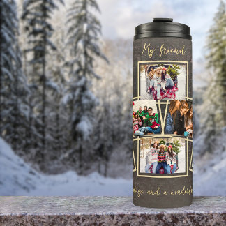 Garrafa Térmica Modelo de Foto e Texto da Cinza Dourada 6 Natal