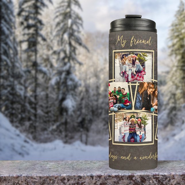 Garrafa Térmica Modelo de Foto e Texto da Cinza Dourada 6 Natal (Criador carregado)