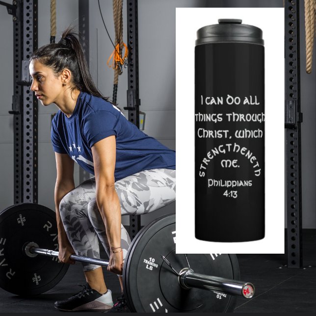 Garrafa Térmica Modern Black Philippians 4:13 Citação de Bíblia (Criador carregado)