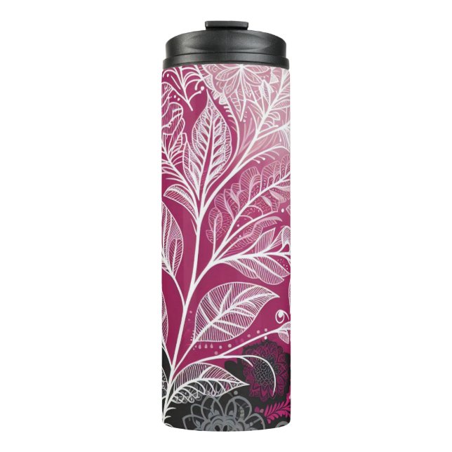 Garrafa Térmica Modern Boho Pink and Black Leaf Thermal Tumbler (Frente)