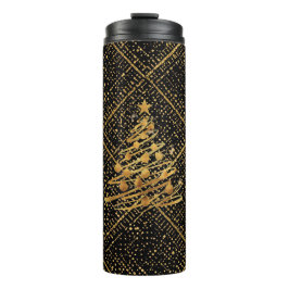 Garrafa Térmica Modern, Chrismas Tree, Black Gold Cross Pattern