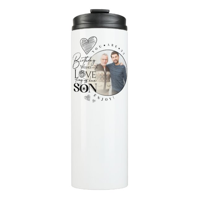 Garrafa Térmica Modern Son , grandson Birthday Typography Photo (Frente)