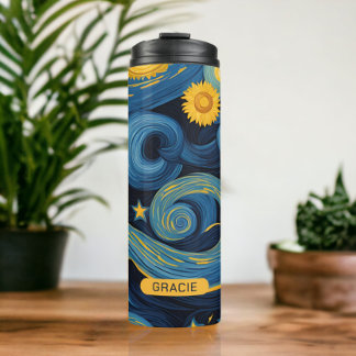 Garrafa Térmica Modern Starry Night Sunflower Personed Name
