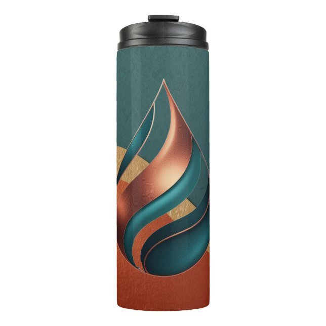 Garrafa Térmica Modern Teardrop Wave Teal Copper Gold (Frente)