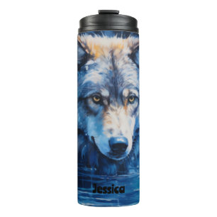 Garrafa Térmica Modern Watercolor Winter Wolf Animal Personalizado