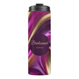 Garrafa Térmica Moderno Abstrato-Roxo Fuchsia Dourada-Bridesmaid