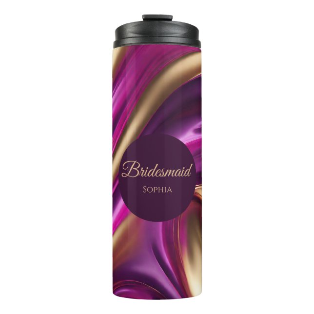 Garrafa Térmica Moderno Abstrato-Roxo Fuchsia Dourada-Bridesmaid (Frente)