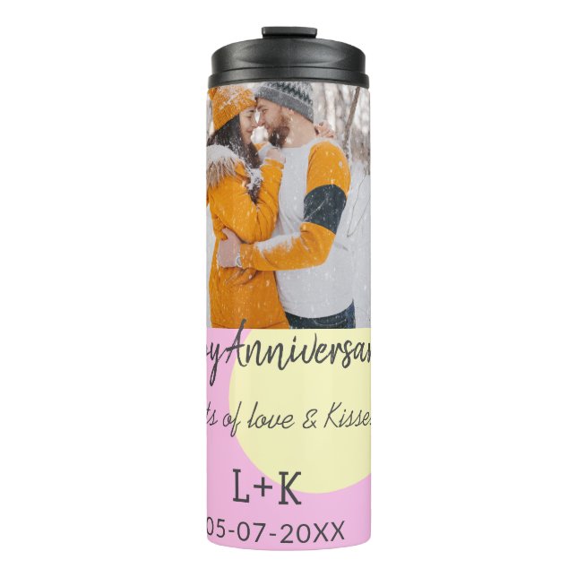 Garrafa Térmica Moderno Boho feliz aniversário adicione nome data  (Frente)