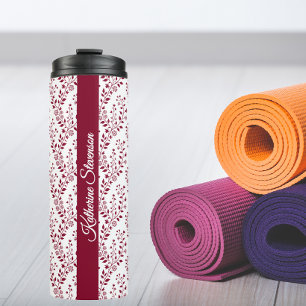 Garrafa Térmica Moderno Minimalista Vermelho Borgonha Branco Flora