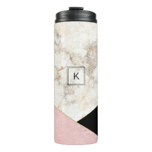 Garrafa Térmica Moderno Mínimo Negro Dourado Rosa de Mármore