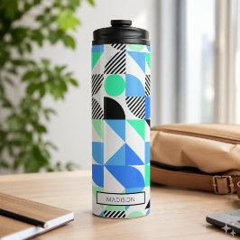 Garrafa Térmica Moderno Personalizado Azul Verde Geométrico Menta