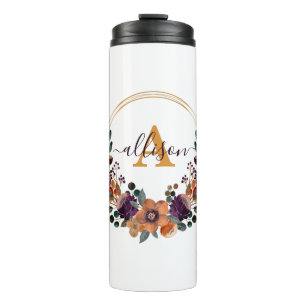 Garrafa Térmica Moldura floral em burgundy e dourado personalizada