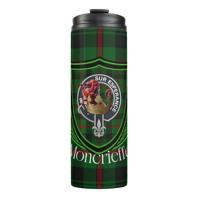 Garrafa Térmica Moncrieffe Scottish Clan Tartan & Crest (Frente)