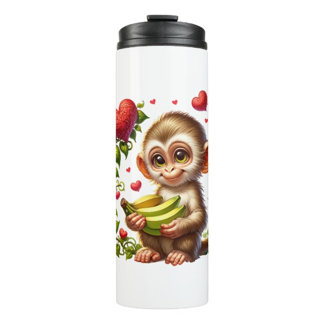 Garrafa Térmica Monkey Heart Bananas Dia de os namorados Jungle Lo (Frente)